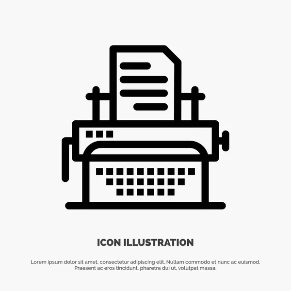 Machine à écrire, Dactylographie, Document, Publier une ligne Icône vectorielle — Image vectorielle