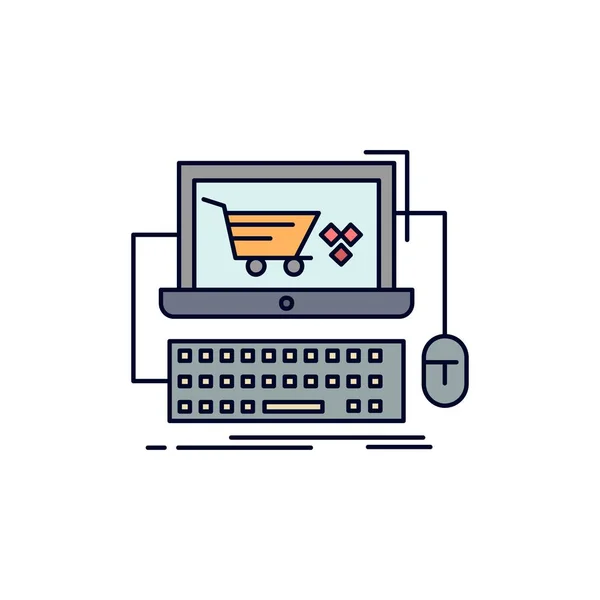 Winkelwagentje, online, winkel, winkel, spel plat kleur pictogram vector — Stockvector
