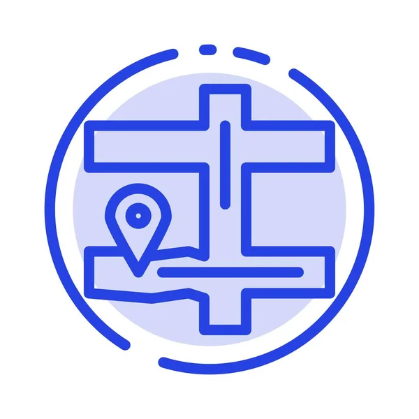 Mapa, Navegación, Icono de línea punteada azul Pin — Vector de stock