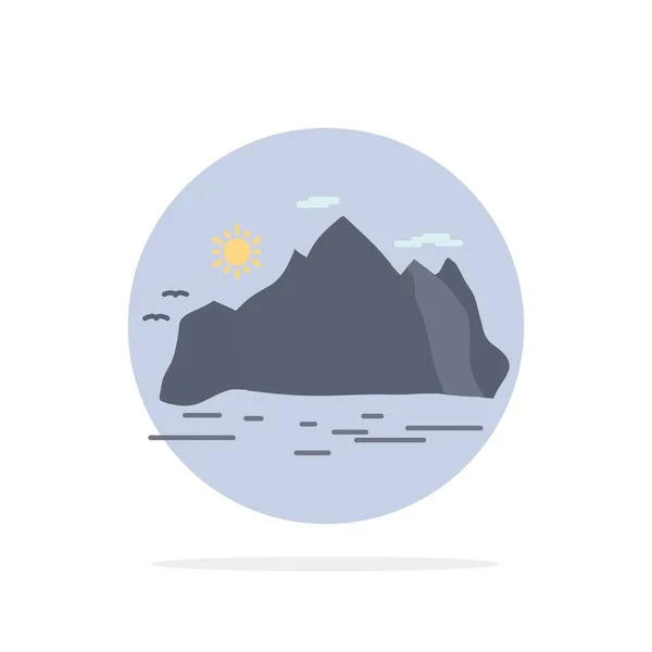 Nature, colline, paysage, montagne, scène Flat Color Icon Vector — Image vectorielle