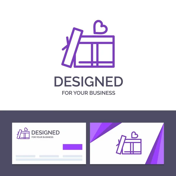 クリエイティブ名刺とロゴテンプレートギフトボックス、ハート、愛V — ストックベクタ
