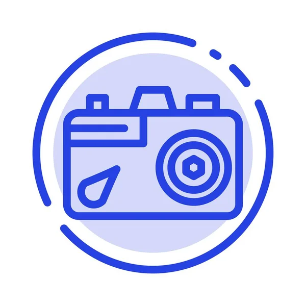 Kamera, utbildning, bild, bild blå streckad linje linje ikon — Stock vektor