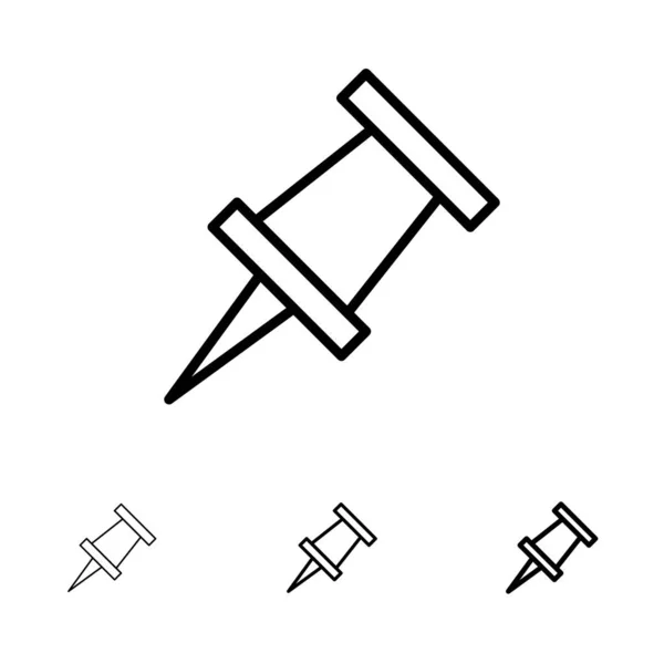 Marcador, pin conjunto de iconos de línea negra negrita y delgada — Vector de stock
