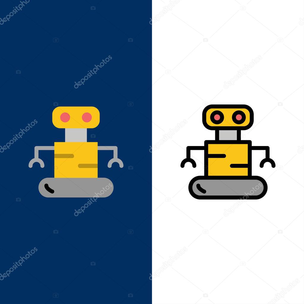 Exoskeleton, Robot, Space  Icons. Flat and Line Filled Icon Set 