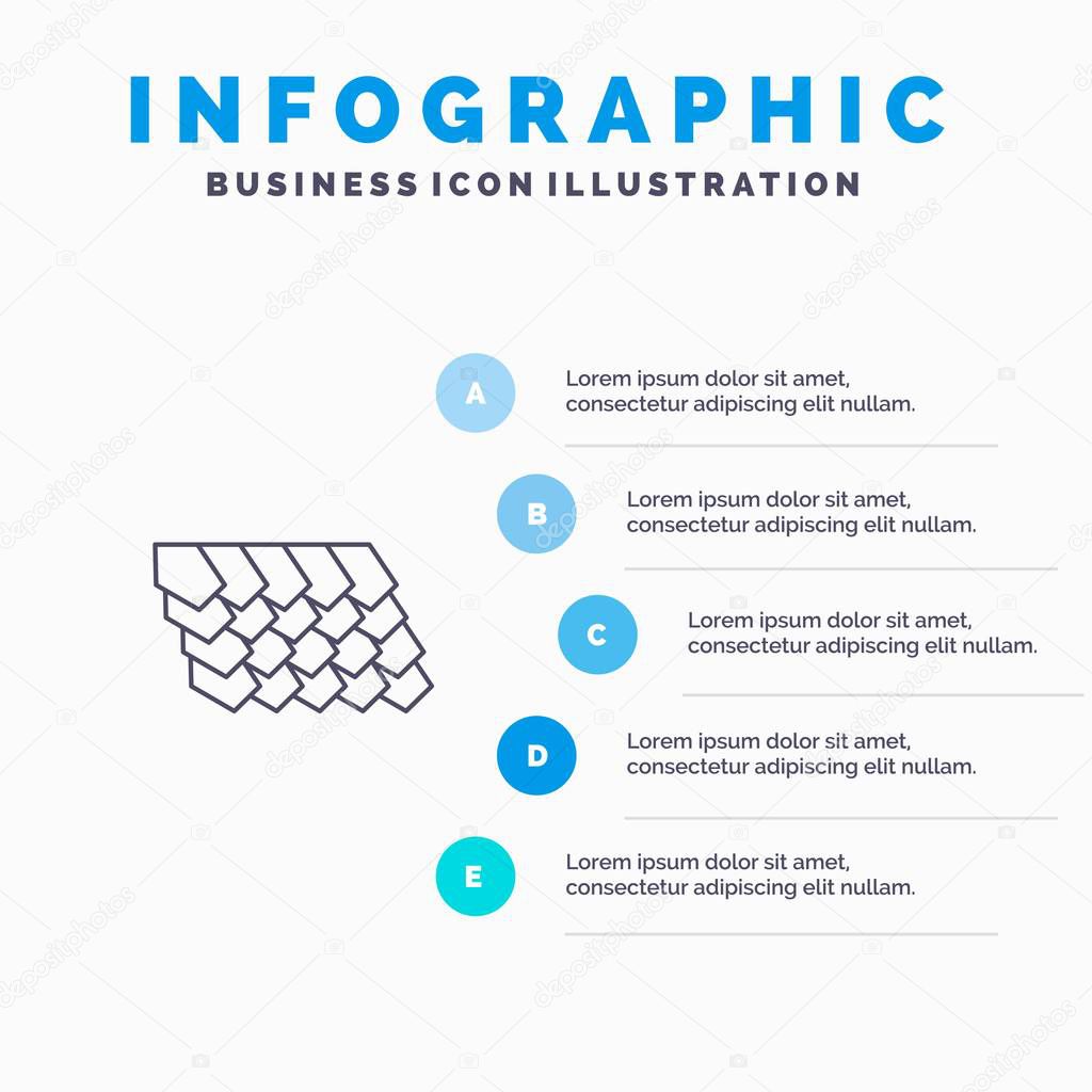 Roof, Tile, Top, Construction Line icon with 5 steps presentatio
