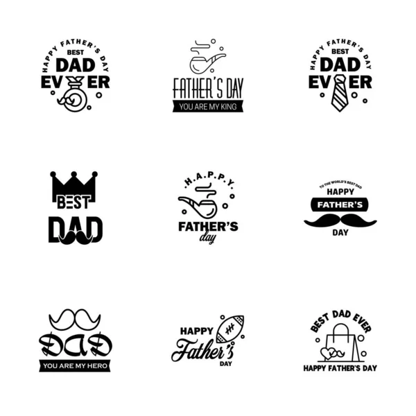 Happy Fathers Day Set Black Vector Typography Vintage Lettering Fathers — Stock Vector