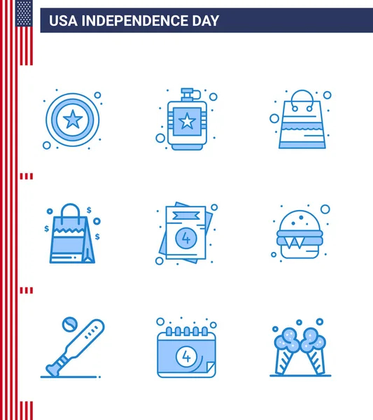 アメリカ独立記念日ブルー9枚セットアメリカの愛の写真 アメリカの バッグ Usa バッグ編集可能な米国の日ベクトルデザイン要素 — ストックベクタ