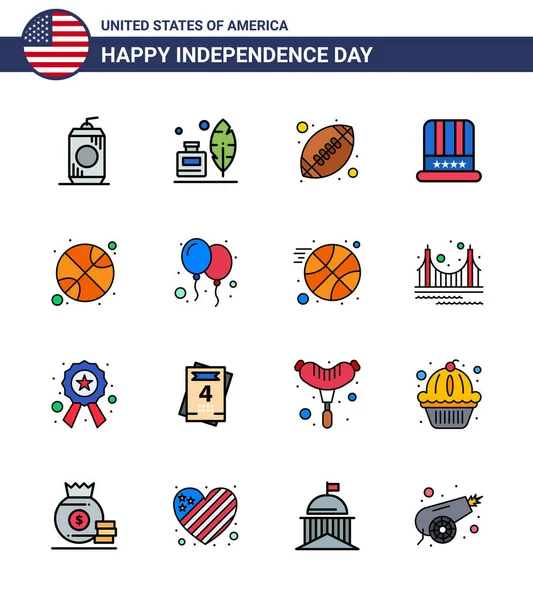 2008 Modern Set Flat Filled Lines Symbols Usa Independence Day — 스톡 벡터