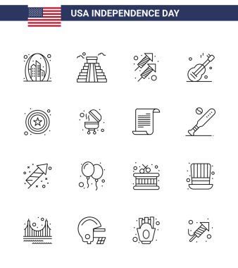 Polis için 16 Satır İşareti ve Sembolden oluşan Bağımsızlık Günü Paketi; ABD; ABD; müzik; Düzenlenebilir ABD Günü Vektör Tasarım Elemanlarını çekin