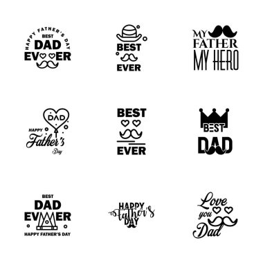 9. günün kutlu olsun Siyah Tipografi seti. Vektör tipografisi. Tebrik kartları için klasik harfler. Sancaklar. Tişört tasarımı. Sen en iyi babasın. Düzenlenebilir Vektör Tasarım Elementleri