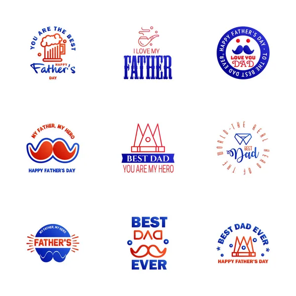 Blauer Und Roter Vektor Glücklicher Vatertag Typografie Vintage Icons Schriftzug — Stockvektor