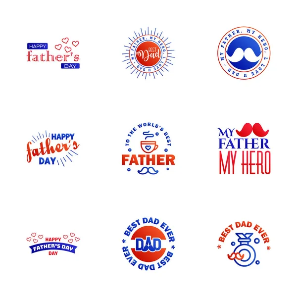 Día Los Padres Lettering Blue Red Calligraphic Emblems Juego Insignias — Vector de stock