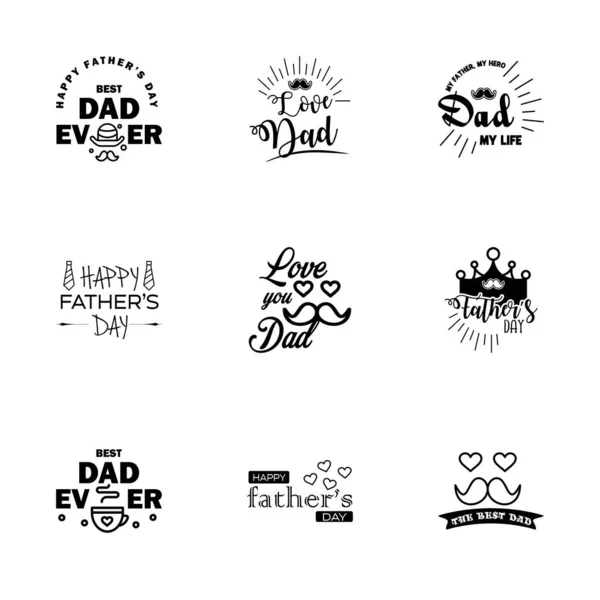 Black Happy Fathers Day Design Collection Een Set Van Twaalf — Stockvector