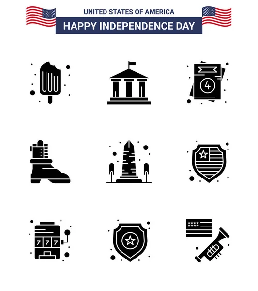 Usa Solid Glyph Signs Independence Day Celebration Symbols Sight Landmark — Stock Vector