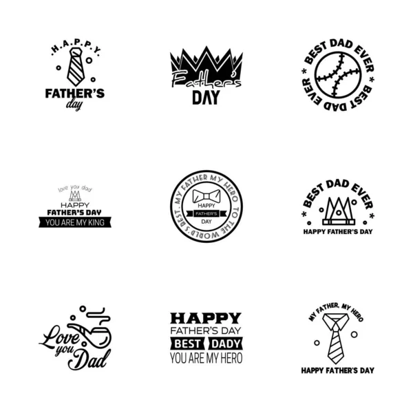 Black Happy Fathers Day Design Collection 12色の茶色のヴィンテージスタイルのセット父の日光を背景にデザイン編集可能なベクトルデザイン要素 — ストックベクタ