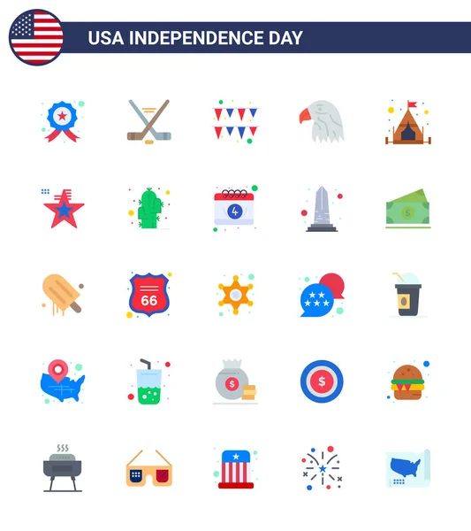 Happy Independence Day Pack Plats Signes Symboles Pour Tente Camp — Image vectorielle