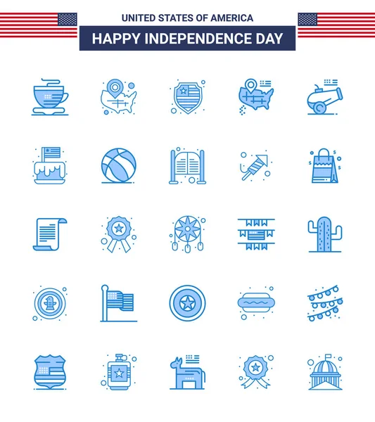 Juli Usa Happy Independence Day Ikon Symboler Grupp Moderna Blues — Stock vektor