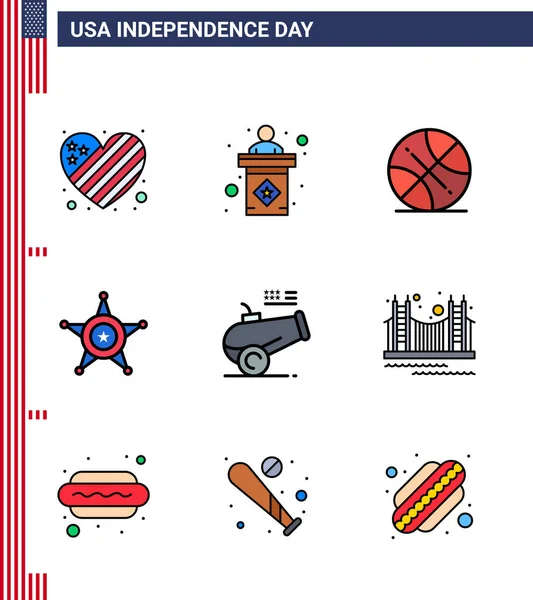 Usa Happy Independence Daypictogram Set Simple Flat Filled Lines Cannon — Vector de stock