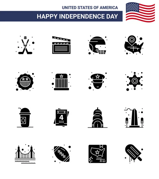 Set Modern Solid Glyphs Pack Usa Independence Day Wis States — стоковый вектор