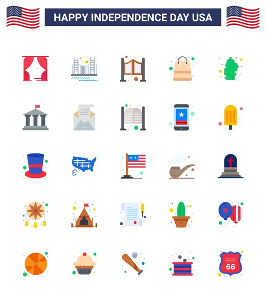 Usa Independence Day Flat Lot Usa Pictogrammes Boutique Argent Tourisme — Image vectorielle