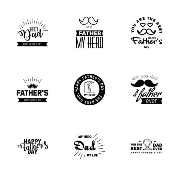 Happy Fathers Day Set Black Vector Typography Vintage Lettering Fathers — Stock Vector