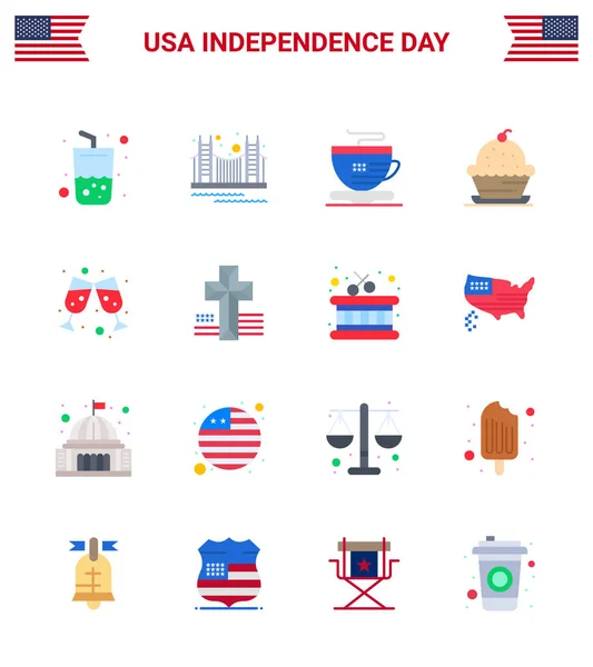 Usa Flat Signs Independence Day Feier Symbole Der Dankbarkeit Muffin — Stockvektor