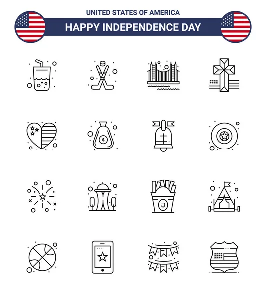 Happy Independence Day Packung Mit Linien Zeichen Und Symbole Für — Stockvektor