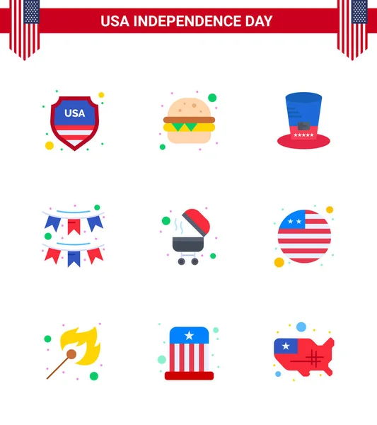 Happy Independence Day Usa Pack Creative Flats Bbq Garland Hat — Stockový vektor