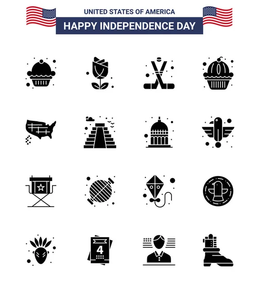 Група Твердих Гліфів Встановлених Дня Незалежності Сполучених Штатів Америки Таких — стоковий вектор