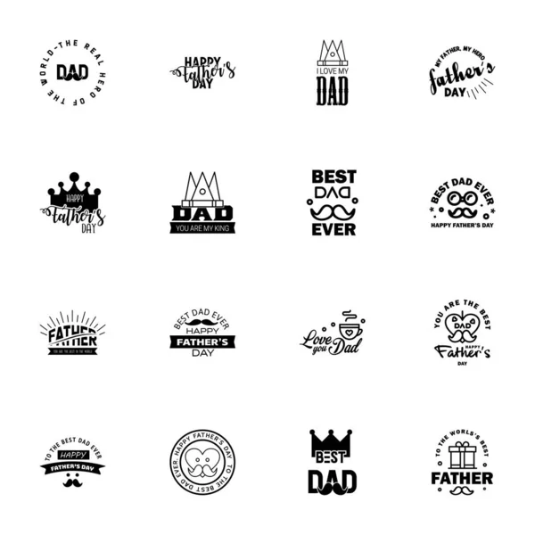 Black Set Vector Happy Fathers Day Typography Vintage Icons Lettering — Stock Vector