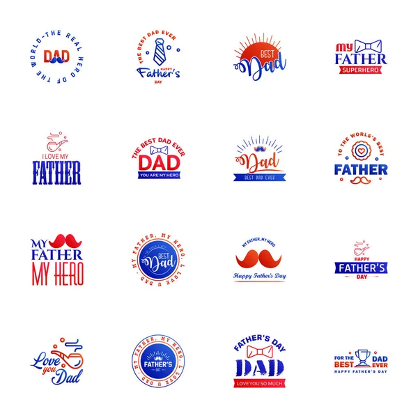 Happy Fathers Day Blue Red Holiday Hand Lettering Vector Hand — Stock Vector