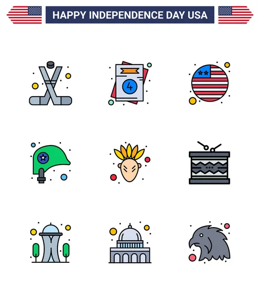 Happy Independence Day 4Th July Set Lignes Remplies Plates Pictogramme — Image vectorielle