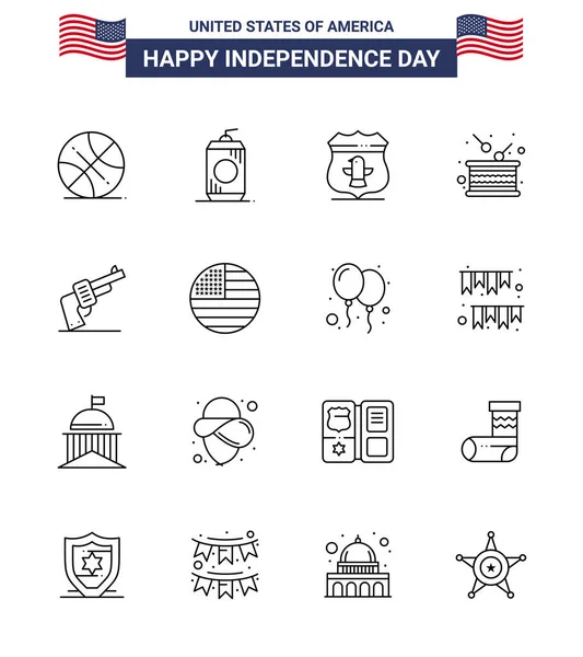 Usa Line Signs Independence Day Symbols Gun Independence Sheild Holiday — 스톡 벡터