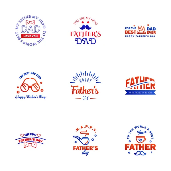 Happy Fathers Day Blue Red Lettering Happy Fathers Day Editable — Stock Vector