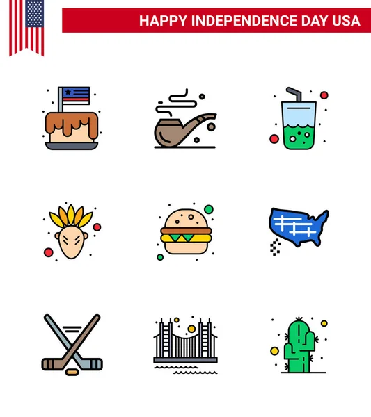 Set Usa Day Icons Amerikai Szimbólumok Függetlenség Napja Jelek Étkezés — Stock Vector