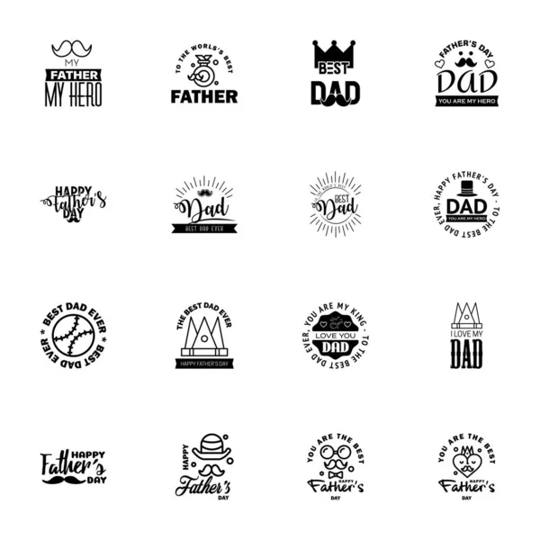 Szczęśliwy Dzień Ojców Kartki Okolicznościowe Zestaw Czarny Typografia Wektora Liternictwo — Wektor stockowy