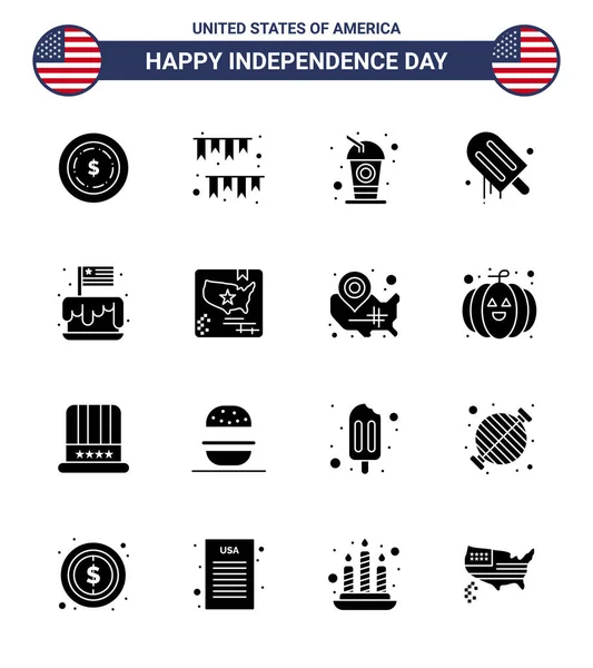 Stock Vector Icon Pack American Day Solid Glyph Signs Symbols — 스톡 벡터