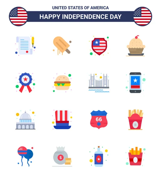 Usa Independence Day Flat Set Pictogrammes Étoiles Badge Protection Action — Image vectorielle