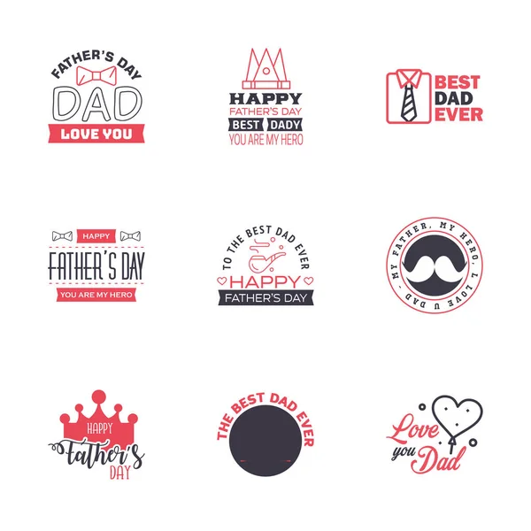 Happy Fathers Day Greeting Cards Set Black Pink Vector Typography — Stock Vector