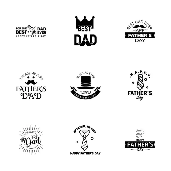 Feliz Dia Dos Pais Caligrafia Cartão Black Typography Collection Ilustração — Vetor de Stock