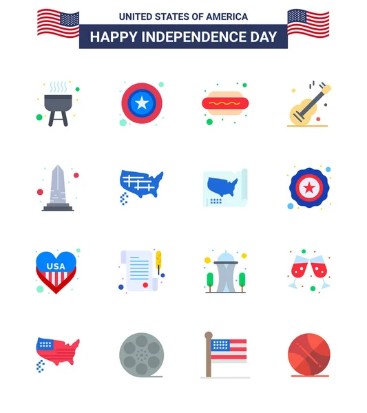 Set Usa Day Icons American Symbols Independence Day Signs Sight — Stock Vector