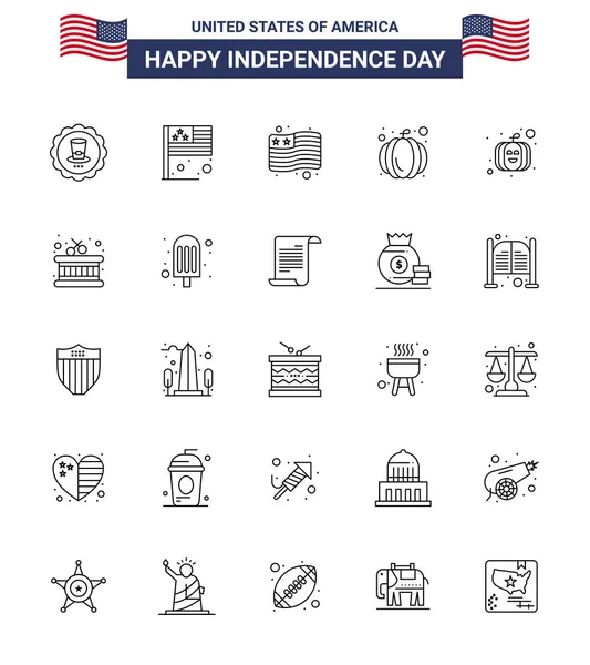 Usa Happy Independence Daypictogramme Lot Lignes Simples Crème Instrument Pays — Image vectorielle