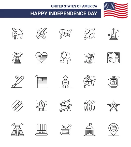 Set Vector Lines 4Th July Usa Independence Day Monument United — Stockový vektor