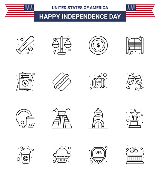 Ensemble Icônes Usa Day Symboles Américains Signes Fête Indépendance Pour — Image vectorielle