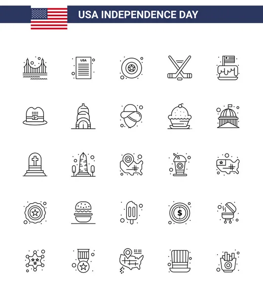 Line Pack Usa Independence Day Symbole Der Unabhängigkeit Festival Abzeichen — Stockvektor