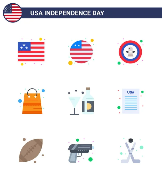 Förpackning Med Usa Självständighetsdagen Firande Flats Tecken Och Juli Symboler — Stock vektor