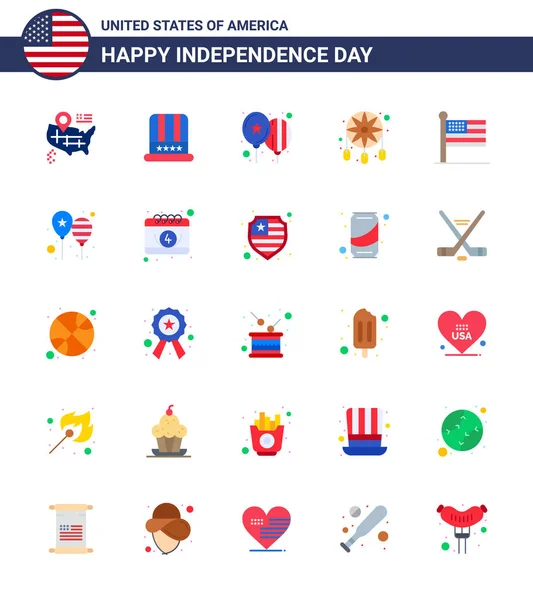 Happy Independence Day Flats Icône Pack Pour Web Impression Unis — Image vectorielle