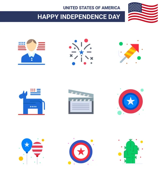 Flat Pack Usa Independence Day Symbols Video American Religie Simbol — Vector de stoc