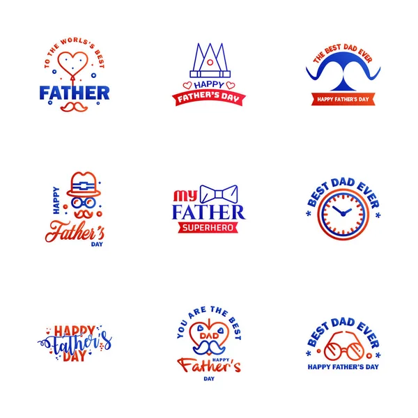 Feliz Día Los Padres Set Tipografía Azul Roja Emblemas Vectoriales — Vector de stock