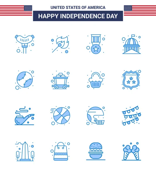 Modern Set Blues Symbols Usa Independence Day Baseball White Badge — Stock Vector